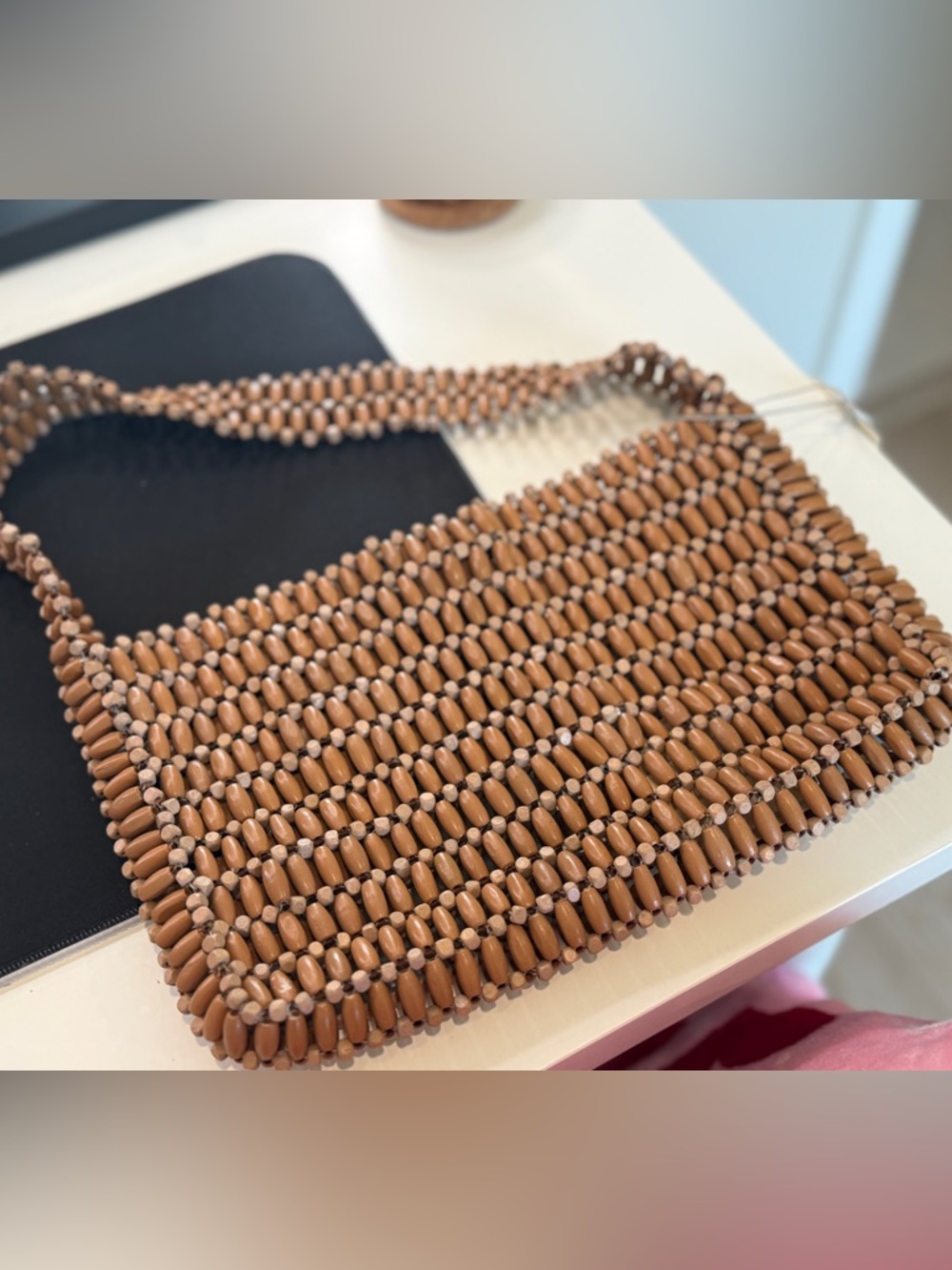 A New Day Beaded Shoulder Bag Womens One Size Brown Wooden Purse Handbag